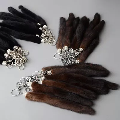 10 -12  Real Mink Fur Tail Keychain Purse Bag Car Keyring Furry Pendant Tassels • $8