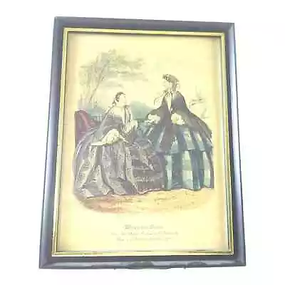 Victorian Fashion Plate Hand Colored Print Wood Framed Miroir Des Modes • $19.19