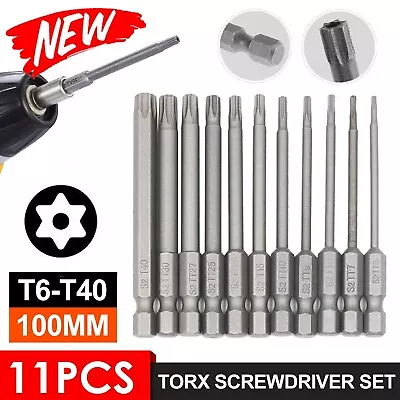 11pcs Torx Screwdriver Bit Set 100mm Long T6-T40 Star Head Temper Proof Security • $14.99