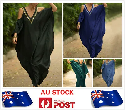 $24.99 • Buy Embroidery Oversized Kaftan Off Shoulder Kimono Beach Dress Cover Dr210