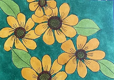 $5 • Buy ACEO Miniature Outsider Painting Art By PJR “Sunflowers”