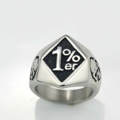 Men's Stainless Steel Biker Ring Motor Retro One Percent 1% ER Ring Punk SZ 7-16 • $6.78