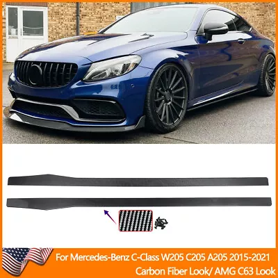 Carbon Look Side Skirts Extension For Mercedes-Bens W205 C205 C43 C63 AMG Style • $187.14