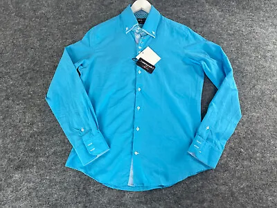 7 Camicie Shirt Mens 2XL Button Up Blue Camicia Cafe Long Sleeve N219 • $20.93