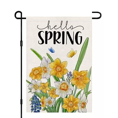 Hello Spring Garden Flag 12x18 Inch Double Sided Burlap Seasonal Daffodils  • $9.98