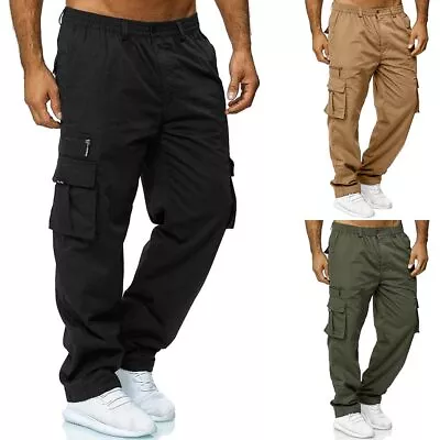 Mens Stretch Cargo Combat Work Pants Multi Pockets Elastic Waist Trousers S-2XL • $22.79