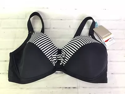 Amoena Faro SB Bikini Swim Top Bra Swimwear Black White Women's Size 12 D  • $26.24