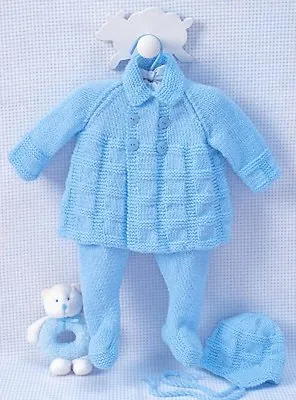 BABY Knitting Pattern Matinee Jacket  Leggings Hat  Pram Set   3m / 6mm   Dk  • £1.99