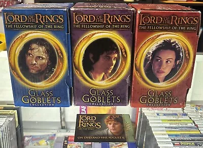 Lord Of The Rings Set Of 3 Glass Goblets 2001 New In Box Lights Up W/Sam Pin • £28.50