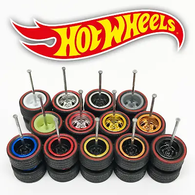 1/64 Scale 5 SPOKE DEEP RED WALL / LINE Real Rider Wheels Tires Set Hot Wheel • $3.99