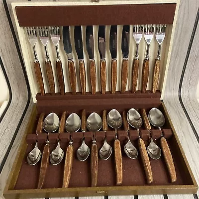 Vintage Glosswood 24 Piece Canteen Of Cutlery  Retro Tableware Set • £34.99