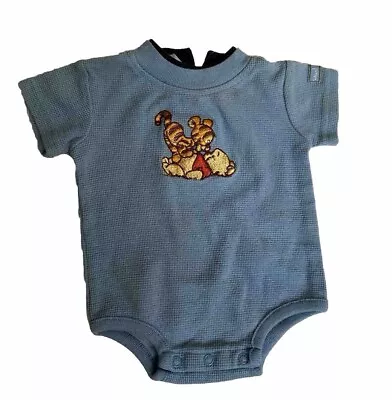 Vintage Disney Winnie The Pooh Blue Striped Bodysuit Full Front Snaps 0-3 Mos • $14.99