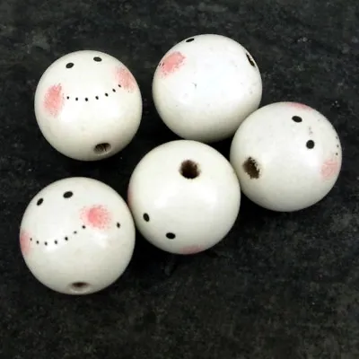 Beads Christmas Snowman Wooden Doll Head 25 Mm Faces Hole 4 Mm W26 • £6.99