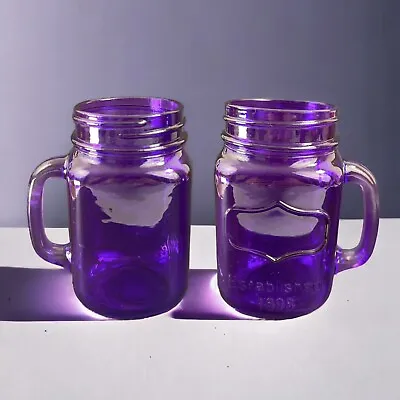 Purple Yorkshire Glass Mason Jar Mug Set Of 2 Established 1898 • $20