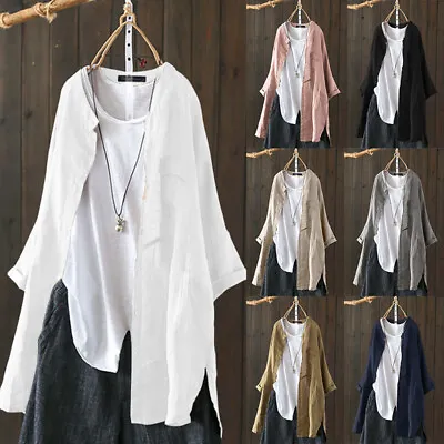 ZANZEA 8-24 Women Button Down Shirt Top Tee Plus Size Long Sleeve Tunic Blouse • $25.80