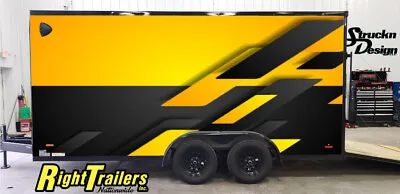 2 Sides Yellow Black Abstract Shapes Trailer RV Wrap Decal Graphic Various Sizes • $969.41
