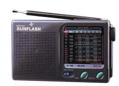 Digital Sunflash RD-33-AM/FM 9-Band Mini Radio & Built-In Speaker - Black • $13.99