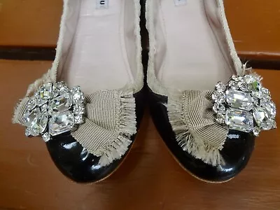 Miu Miu  CrystalsEmbellished & Bow Ballet Flats  Sz 37   $650 • $199