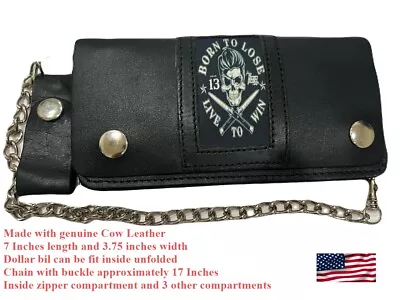 Cow Leather Lucky 13 Born To Lose Motorcycle Biker Chain Wallet Inside Zipper • $20.99