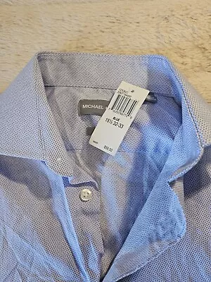 Michael Kors Mens Slim Fit Dress Shirt Size 15.5 X 33 Blue White Polka Dots • $12.99