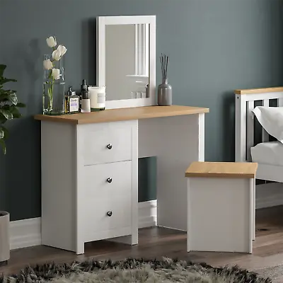 Arlington Dressing Table Mirror & Stool Set 3 Drawer Makeup Bedroom Vanity Desk • £114.90