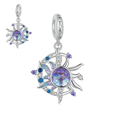 S925 Sterling Silver Pendant Magic Sun And Moon CZ Dangle Charm By Sursenso • $20.52