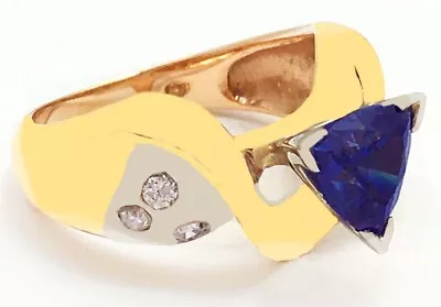 AAA Red Flashes TANZANITE 2.94 Cts & DIAMOND RING 10K YELLOW GOLD * New With Tag • $498.71