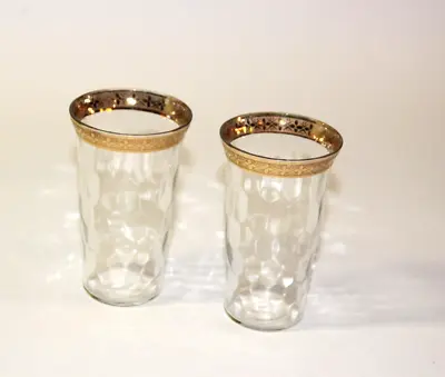 Vintage Gold Rim Set Of 2 Juice Cocktail Glasses MCM Mid Century Modern Boho 4in • $24.99