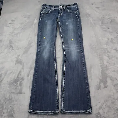 LA Idol Pants Womens 5 Blue Denim Flat Front Bootcut Pockets Low Rise Jeans • $23.98