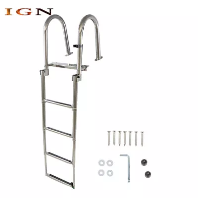 Pontoon Boat Ladder 4 Step Foldable Stainless Steel Marine Yacht Ladder W/ Pedal • $104.69