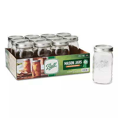 $24.03 • Buy Ball Wide Mouth Glass Mason Canning Jars With Lids & Bands 32 Oz 1 Quart 12 Pack