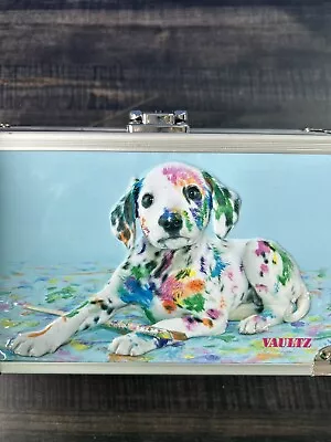 Vaultz Locking Metal Supply Pencil Box W/ 2 Keys - Sparkle Painted Puppy • $23