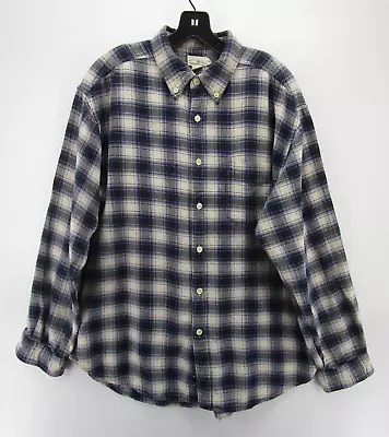 VINTAGE J Crew Shirt Men Large Blue White Flannel Button Down Plaid Pocket 90s * • $26.99