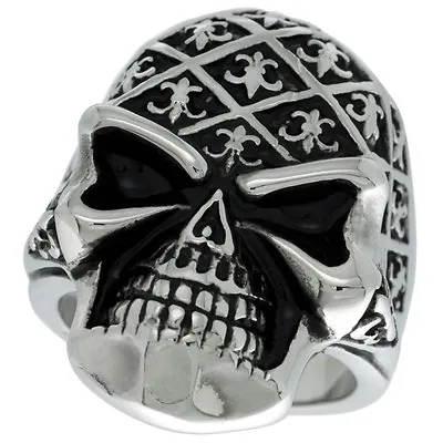 Stainless Steel Gothic Biker Skull Ring Decorated W/ Fleur De Lis • $13.99