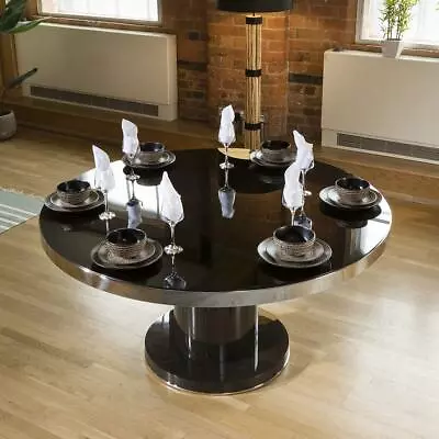 Round 1500mm Dining Table Smoked Oak Base Glass Top & Polished Steel • £861.35