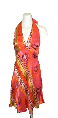 VTG 90's Mary L Couture Silk Halter Sexy Colorful Party Dress 12 Made In USA Y2K • $19