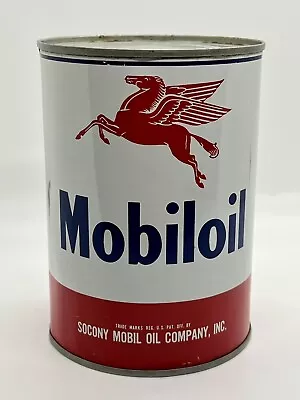 Vintage Mobiloil 1 Quart Motor Oil Can Metal Empty Pegasus - SUPER CLEAN • $26