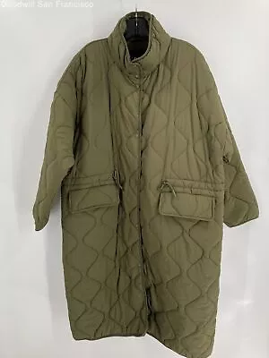Zara Womens Green Pockets Long Sleeve Regular Fit Snap Front Overcoat Size Small • $19.99
