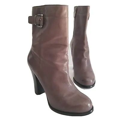 Via Spiga Women's Fashion Boots Size 5.5 Gray Leather Mid Calf High Heel Zip Up • $26.99