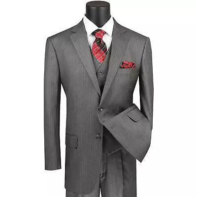 VINCI Men's Pinstripe 3-Piece Suit 38S-62L 4 Colors Classic Fit - NEW • $140