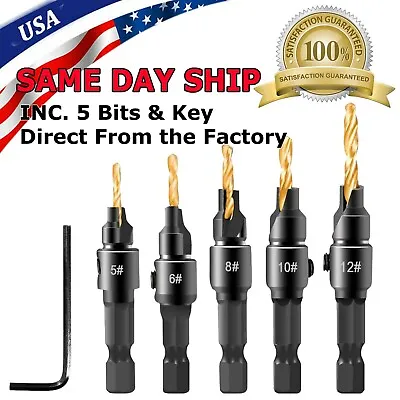 5Pcs Countersink Drill Bit Set 1/4'' Hex Shank HSS Woodworking Pilot Screw Holes • $6.45