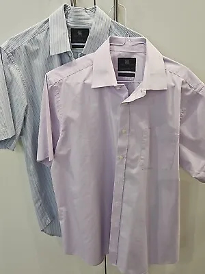 Ex M&S Mens Collection Shirts Mauve Mix Size 16.5 Short Sleeve Pack Of 2 • £9.50