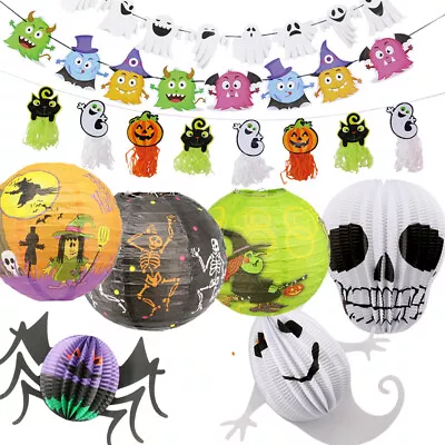 Halloween Paper Lantern Hanging Witch Bat Ghost Spider Lamp Banner Decoration • £3.69