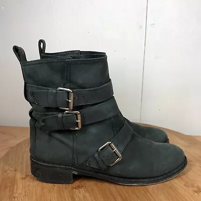 Madewell 1937 Boots Womens 8.5 Black Leather Biker Buckles Moto Shoes Casual • $24.99