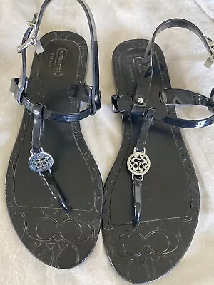 Coach Pansy Black Jelly Thong T-Strap Slingback Sandals Women's 7 B A0925 • $9.99