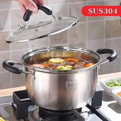 Stainless Steel Stockpot With Glass Lid Soup Pot Double Handles Cooking Pot • $51.59