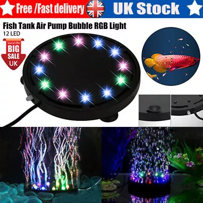 £11.52 • Buy LED Aquarium Light Fish Tank Bubble Pump Colorful Round Submersible Air Stone UK