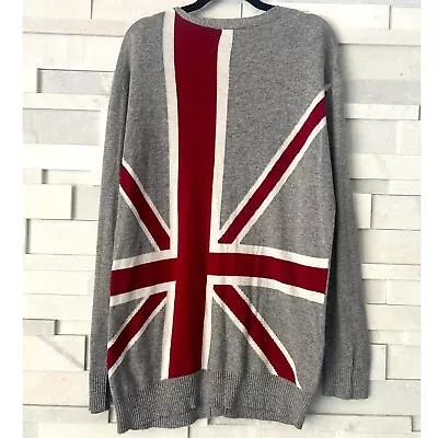 PRESS British Flag Intarsia Snap Front Knit Sweater Cardigan Union Jack Cream M • £27.55