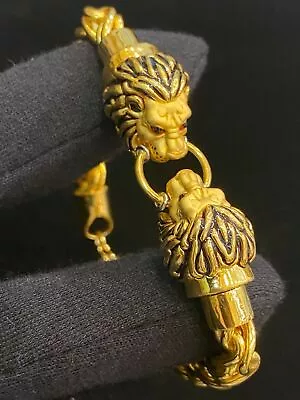 Vintage Heavy Unisex Dubai Handmade Twin Lion Bracelet In 916 22K Gold • $10206.34