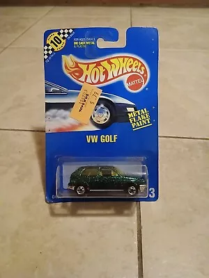 1990 Hot Wheels 0487 Vw Golf Green Glitter  Metal Flake Htf. Blue Card 183 Moc. • $54.95